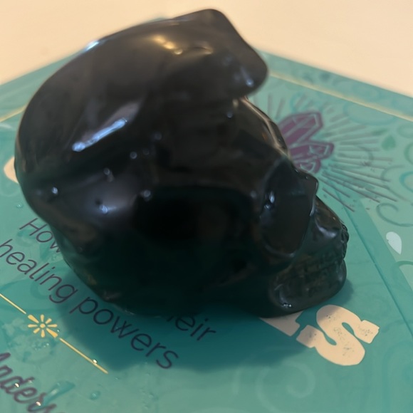 Black Obsidian Skull w/ frog Protection Crystal. - Picture 3 of 7